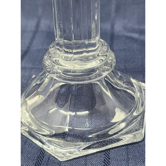 Vintage Set Of 2 Pressed Glass Clear Candle Stick Holders‎ Candle Holders - Picture 5 of 8